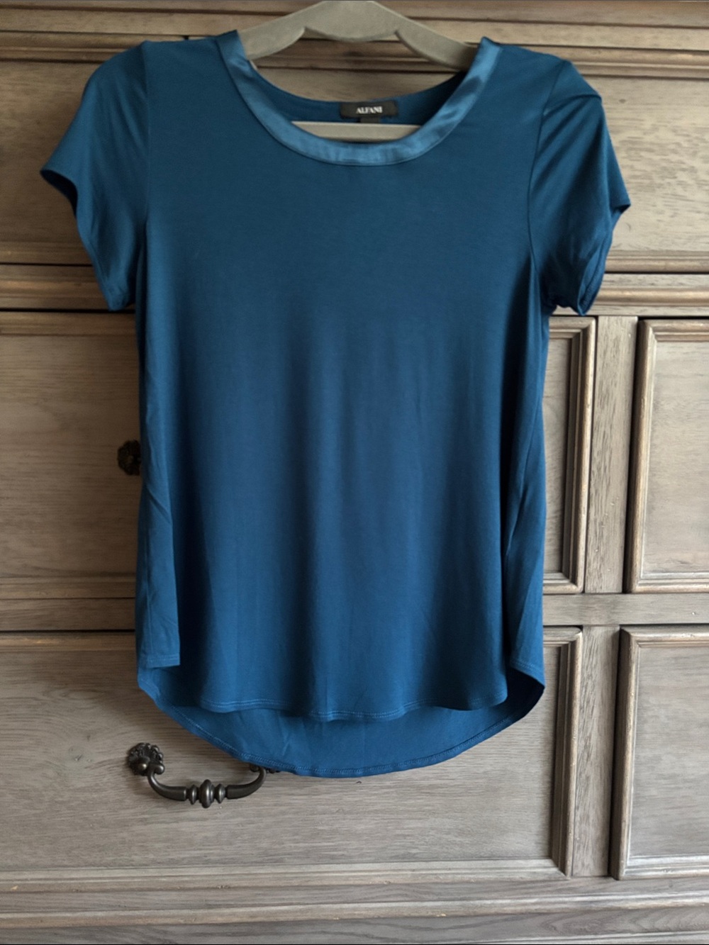 NWT Alfani Teal Blue Scoop Neck Short Sleeve Top